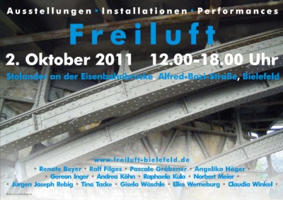 Freiluft am 2. Oktober 2011, 12-18 Uhr am Stolander an der alten Eisenbahnbrücke, Alfred-Bozi-Straße, 33602 Bielefeld Freiluft am 2. Oktober 2011, 12-18 Uhr am Stolander an der alten Eisenbahnbrücke, Alfred-Bozi-Straße, 33602 Bielefeld